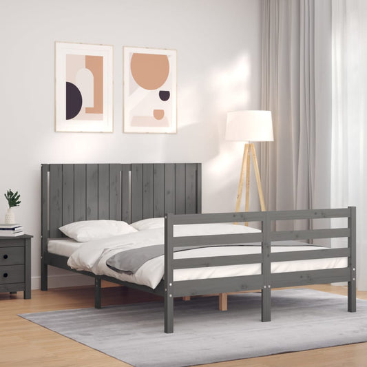 Berkfield Bed Frame with Headboard Grey 140x200 cm Solid Wood