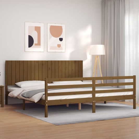 Berkfield Bed Frame with Headboard Honey Brown 200x200 cm Solid Wood