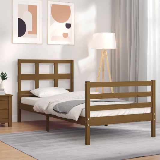 Berkfield Bed Frame with Headboard Honey Brown Small Single Solid Wood