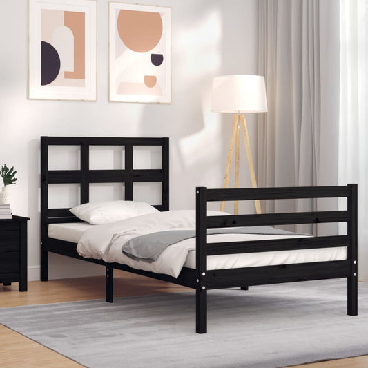 Berkfield Bed Frame with Headboard Black Single Solid Wood