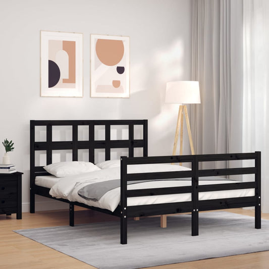 Berkfield Bed Frame with Headboard Black Double Solid Wood