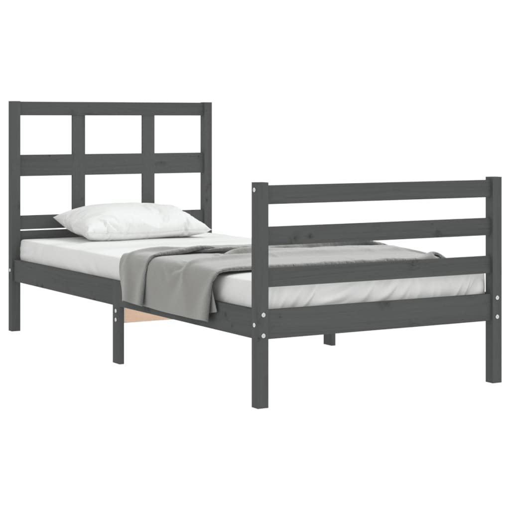 Berkfield Bed Frame with Headboard Grey 90x200 cm Solid Wood