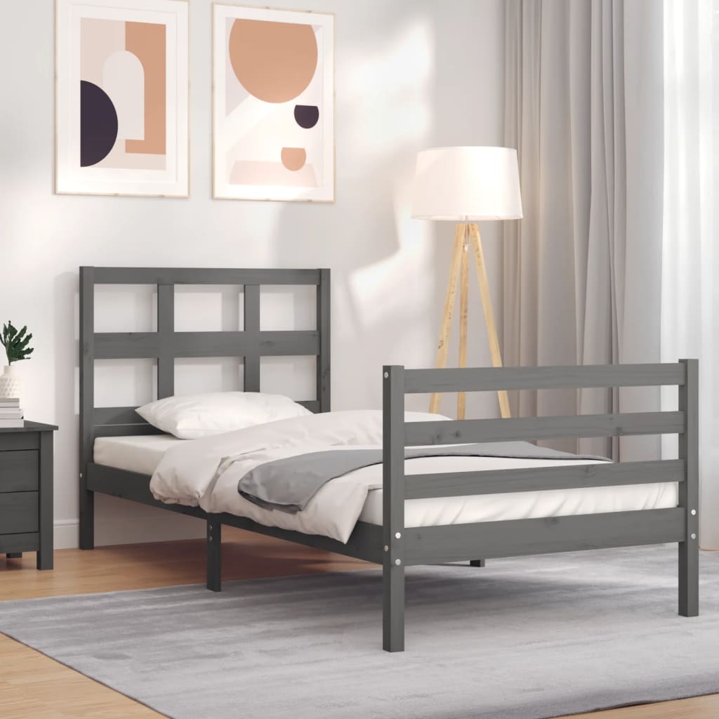 Berkfield Bed Frame with Headboard Grey 100x200 cm Solid Wood