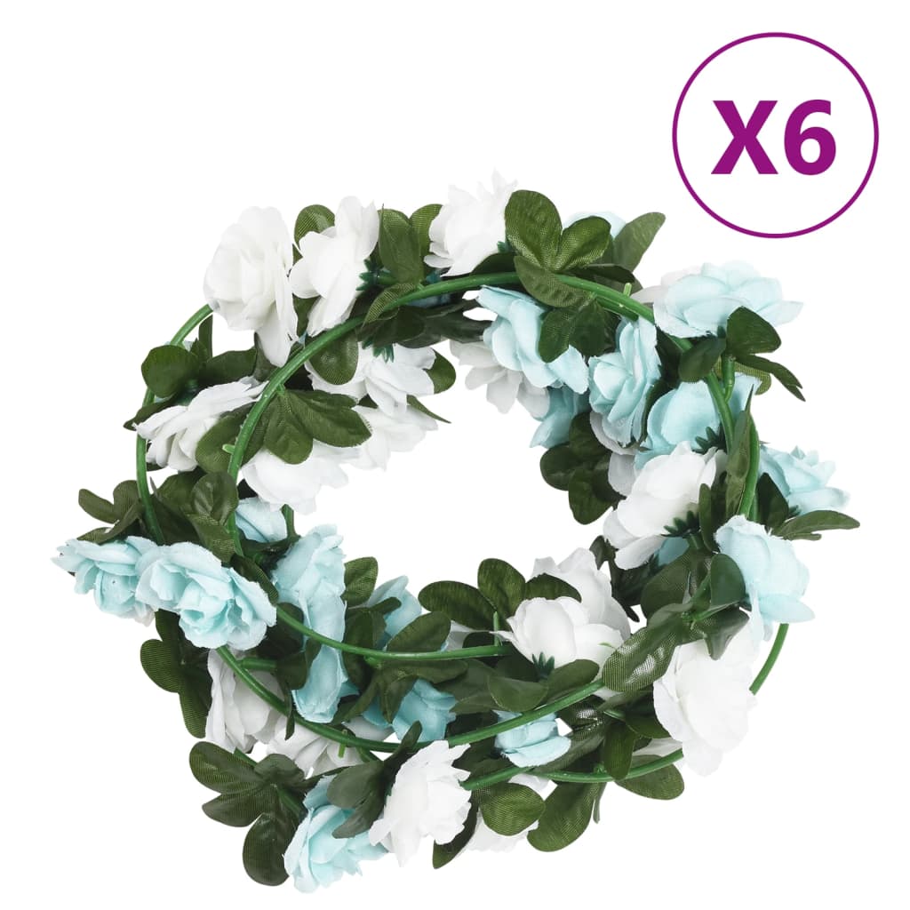 Berkfield Artificial Flower Garlands 6 pcs Blue and White 240 cm