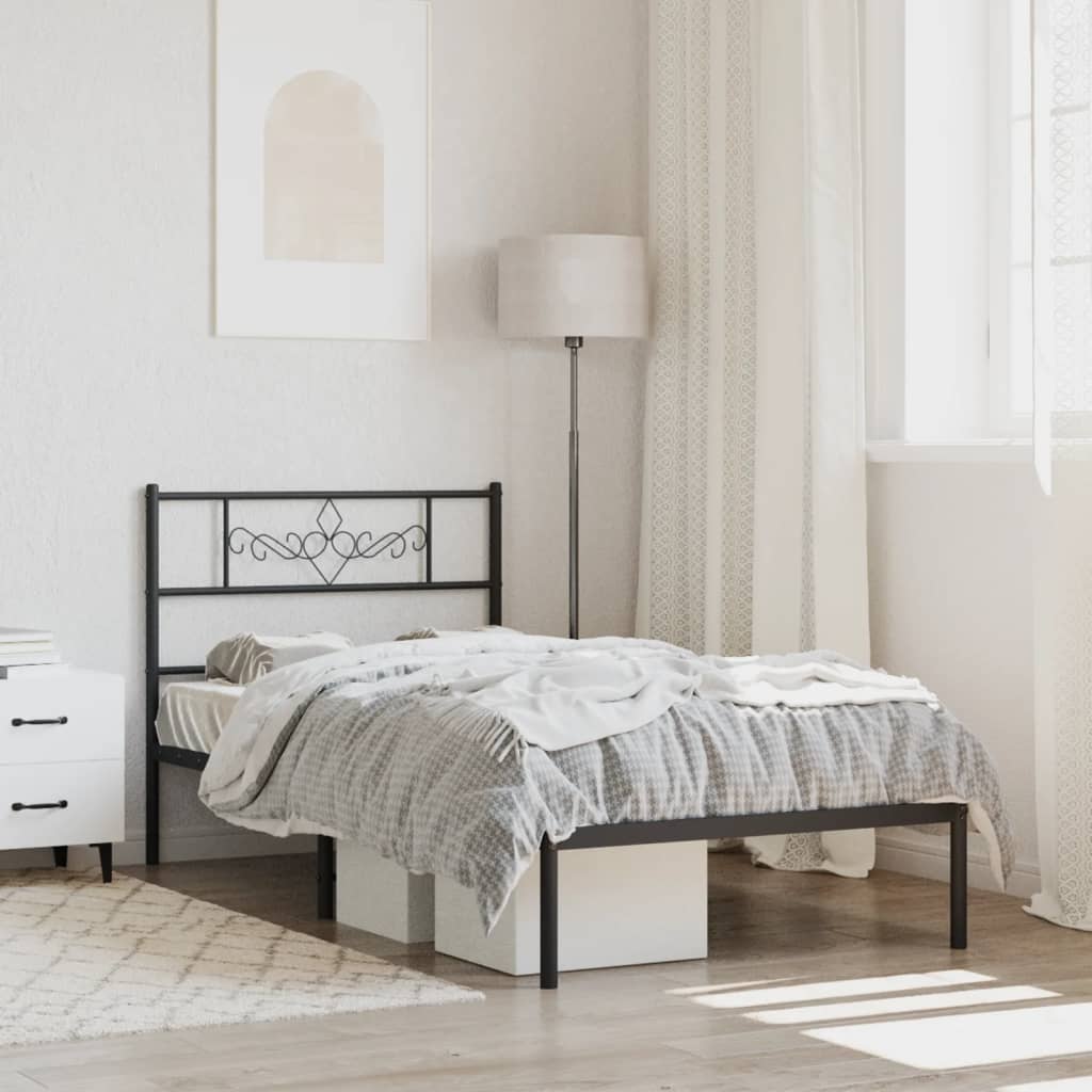 Berkfield Metal Bed Frame with Headboard Black 80x200 cm
