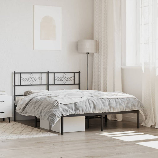 Berkfield Metal Bed Frame with Headboard Black 135x190 cm 4FT6 Double