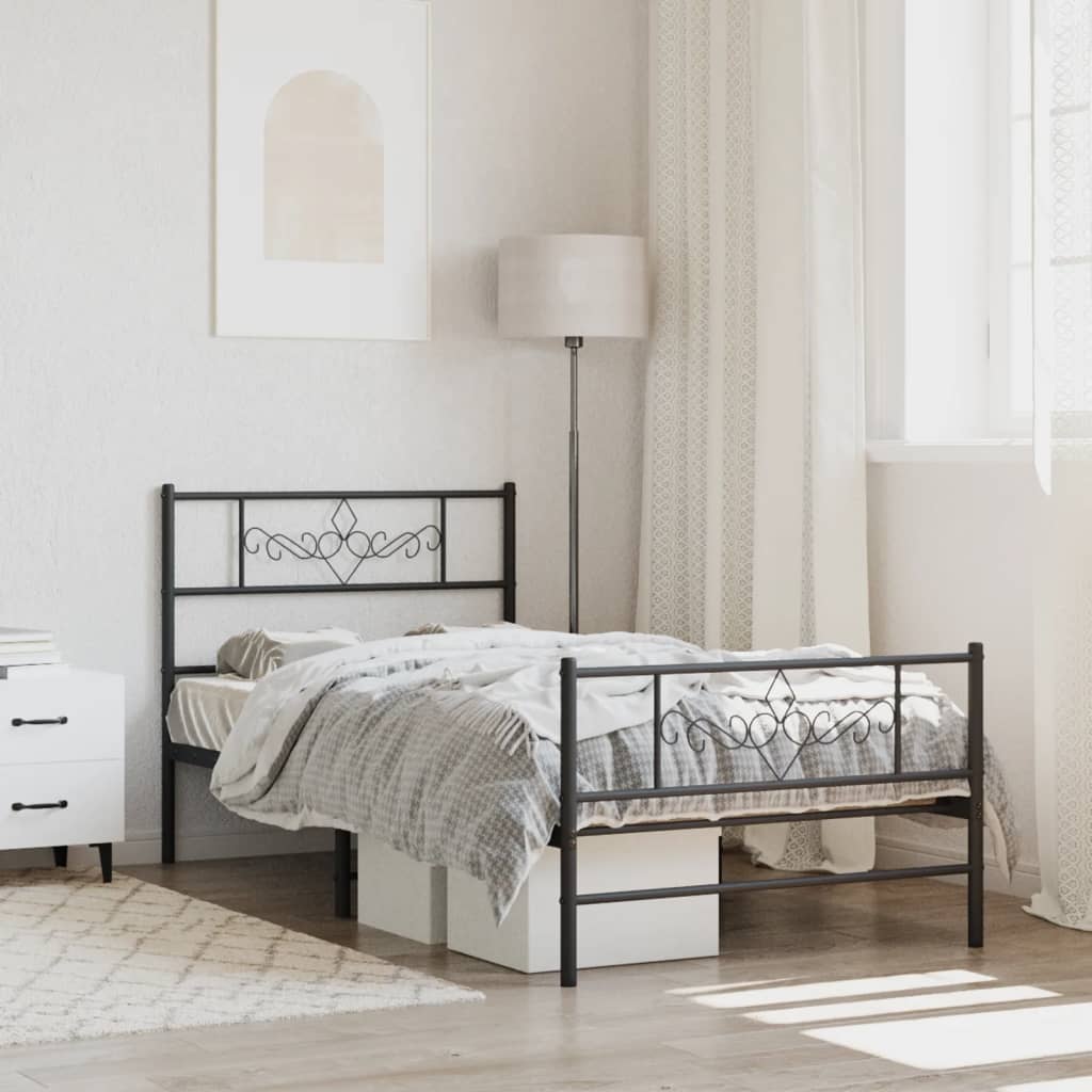 Berkfield Metal Bed Frame with Headboard and Footboard Black 100x200 cm