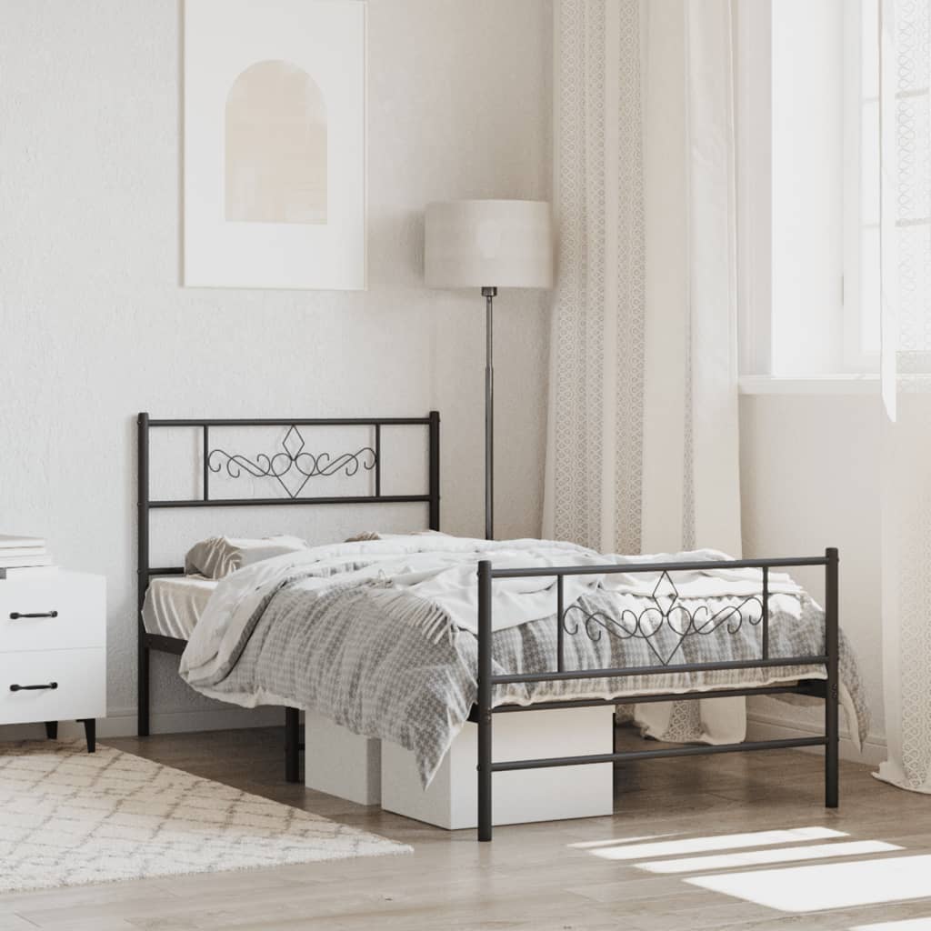 Berkfield Metal Bed Frame with Headboard and Footboard Black 107x203 cm
