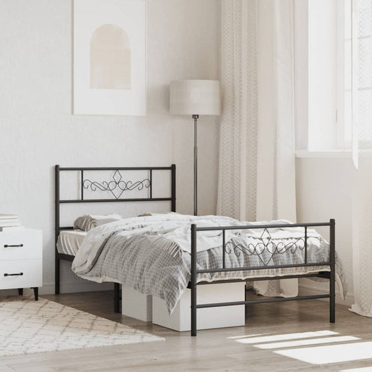 Berkfield Metal Bed Frame with Headboard and Footboard Black 107x203 cm