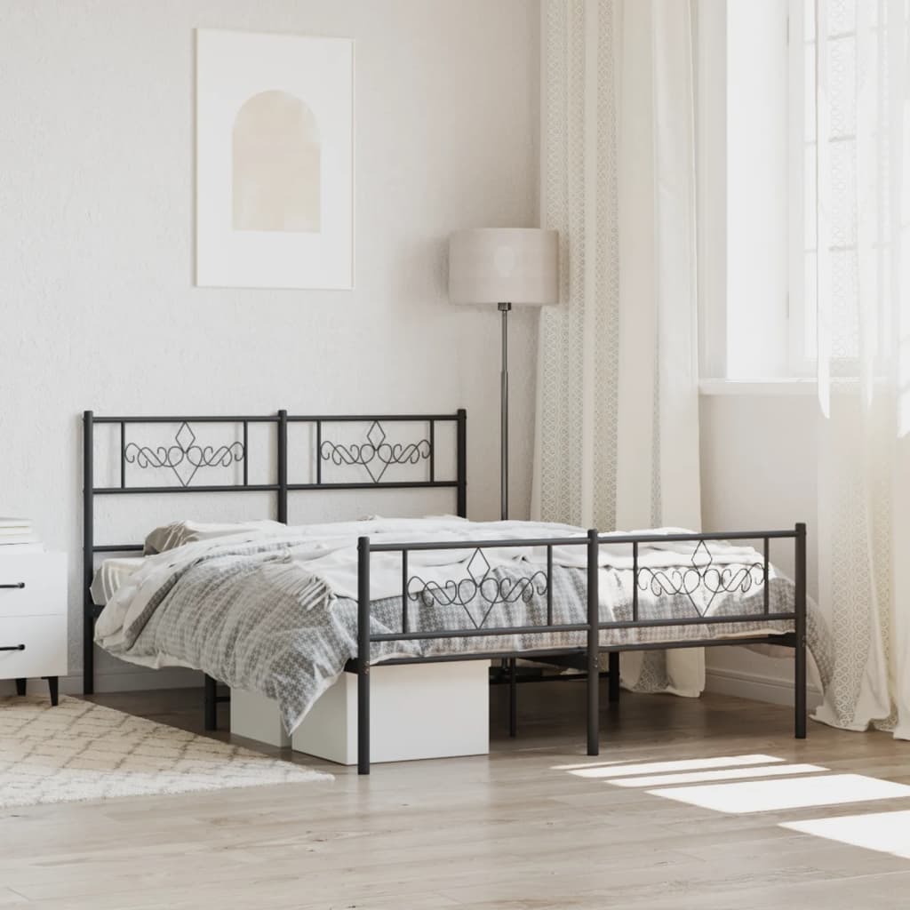 Berkfield Metal Bed Frame with Headboard and Footboard Black 140x190 cm