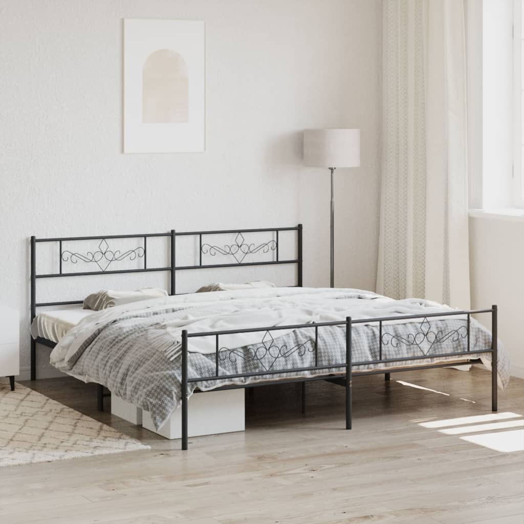 Berkfield Metal Bed Frame with Headboard and Footboard Black Super King Size