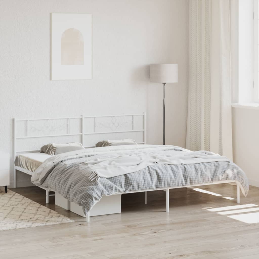 Berkfield Metal Bed Frame with Headboard White 200x200 cm
