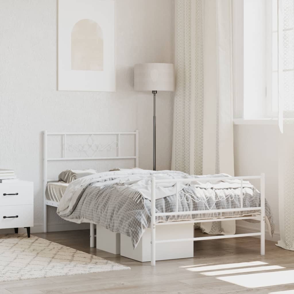 Berkfield Metal Bed Frame with Headboard and Footboard White 75x190 cm 2FT6 Small Single