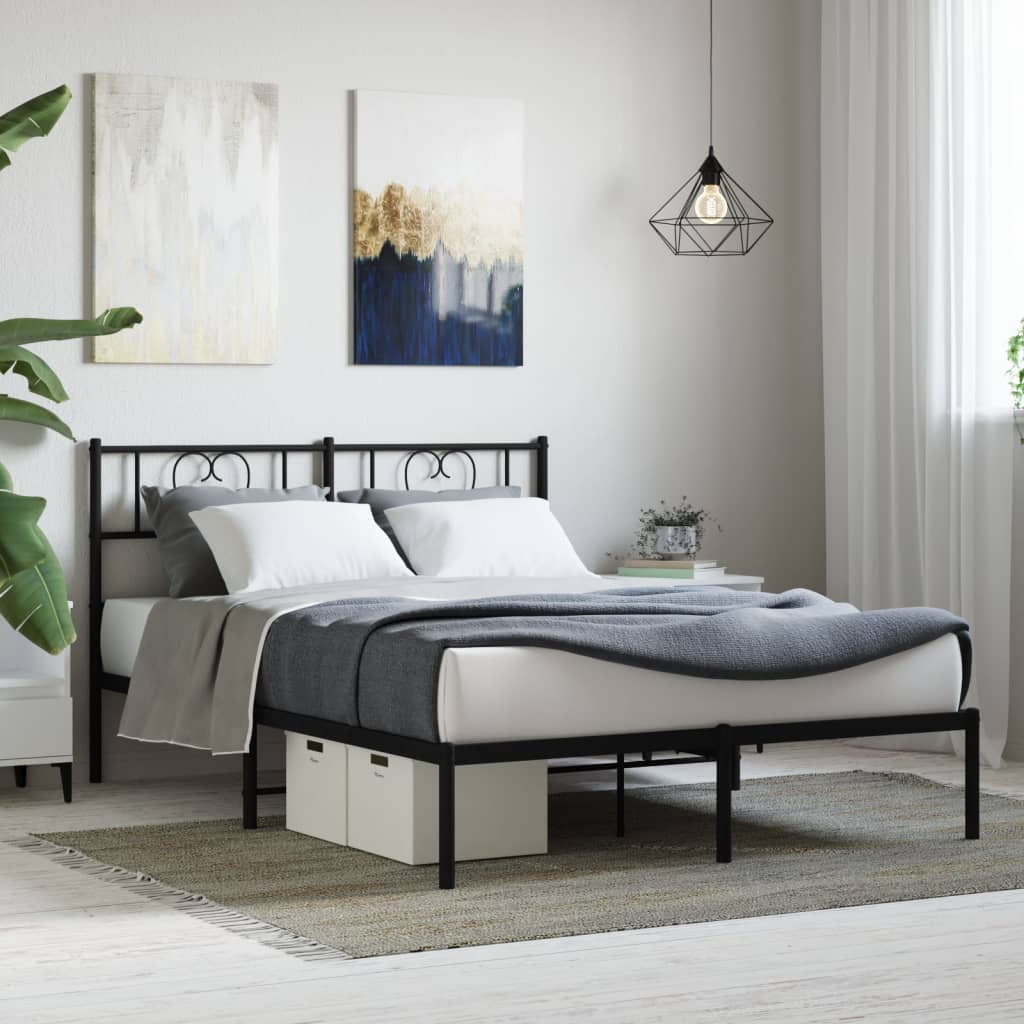 Berkfield Metal Bed Frame with Headboard Black 120x190 cm