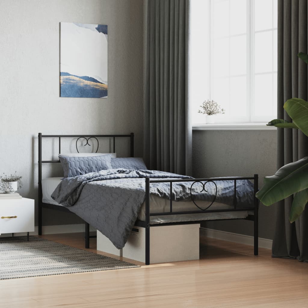 Berkfield Metal Bed Frame with Headboard and Footboard Black 90x190 cm