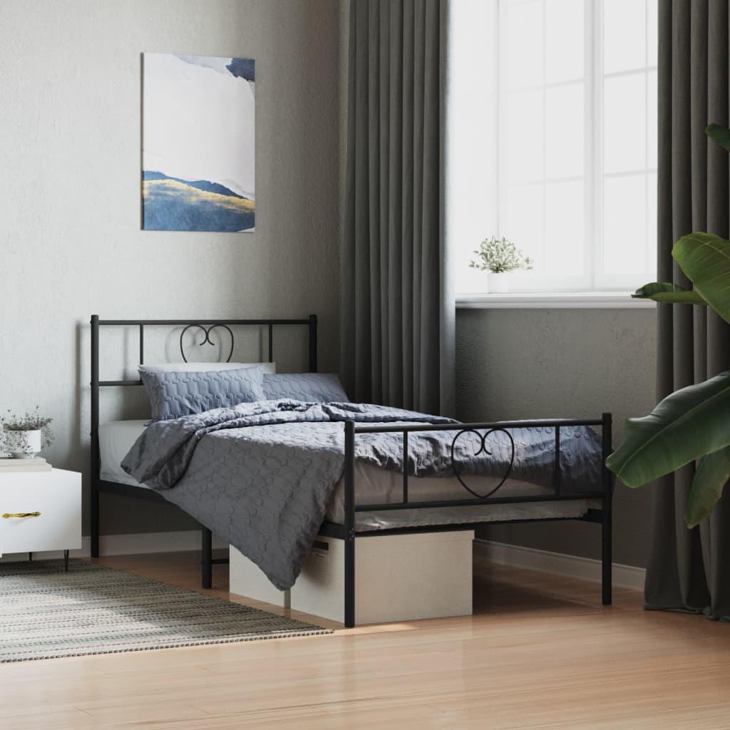 Berkfield Metal Bed Frame with Headboard and Footboard Black 100x200 cm