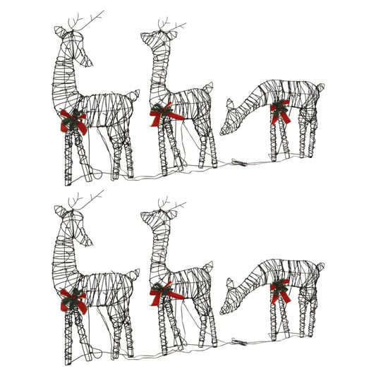 Berkfield Christmas Reindeer Families 2 pcs 180 LEDs Warm White Rattan