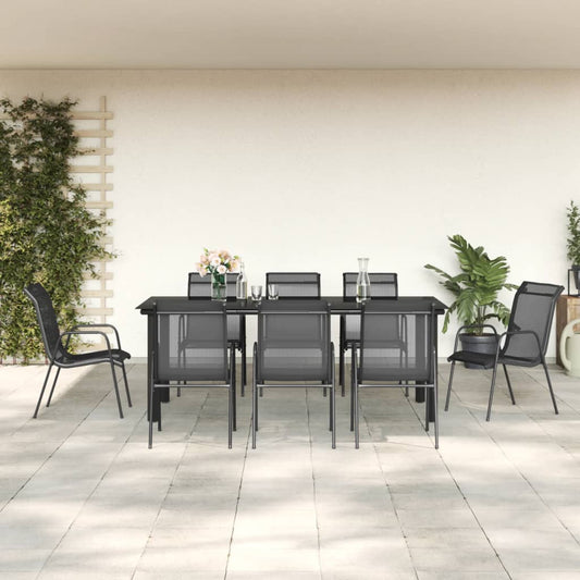 Berkfield 9 Piece Garden Dining Set Black Steel and Textilene