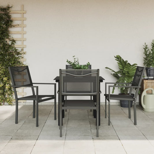 Berkfield 5 Piece Garden Dining Set Black Steel and Textilene