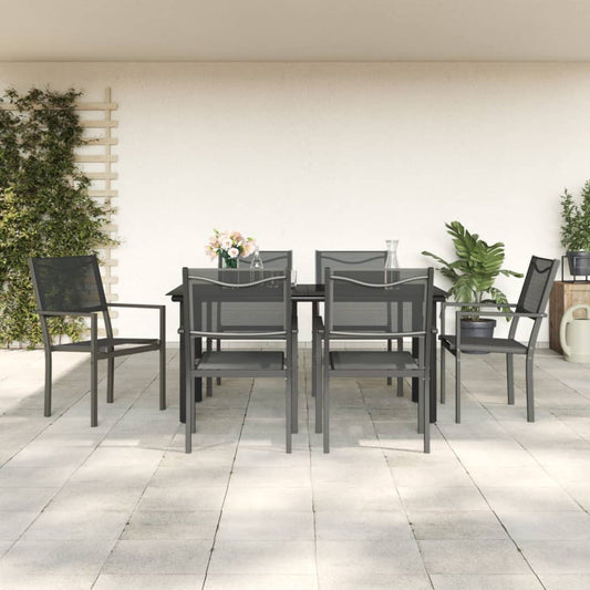 Berkfield 7 Piece Garden Dining Set Black Steel and Textilene