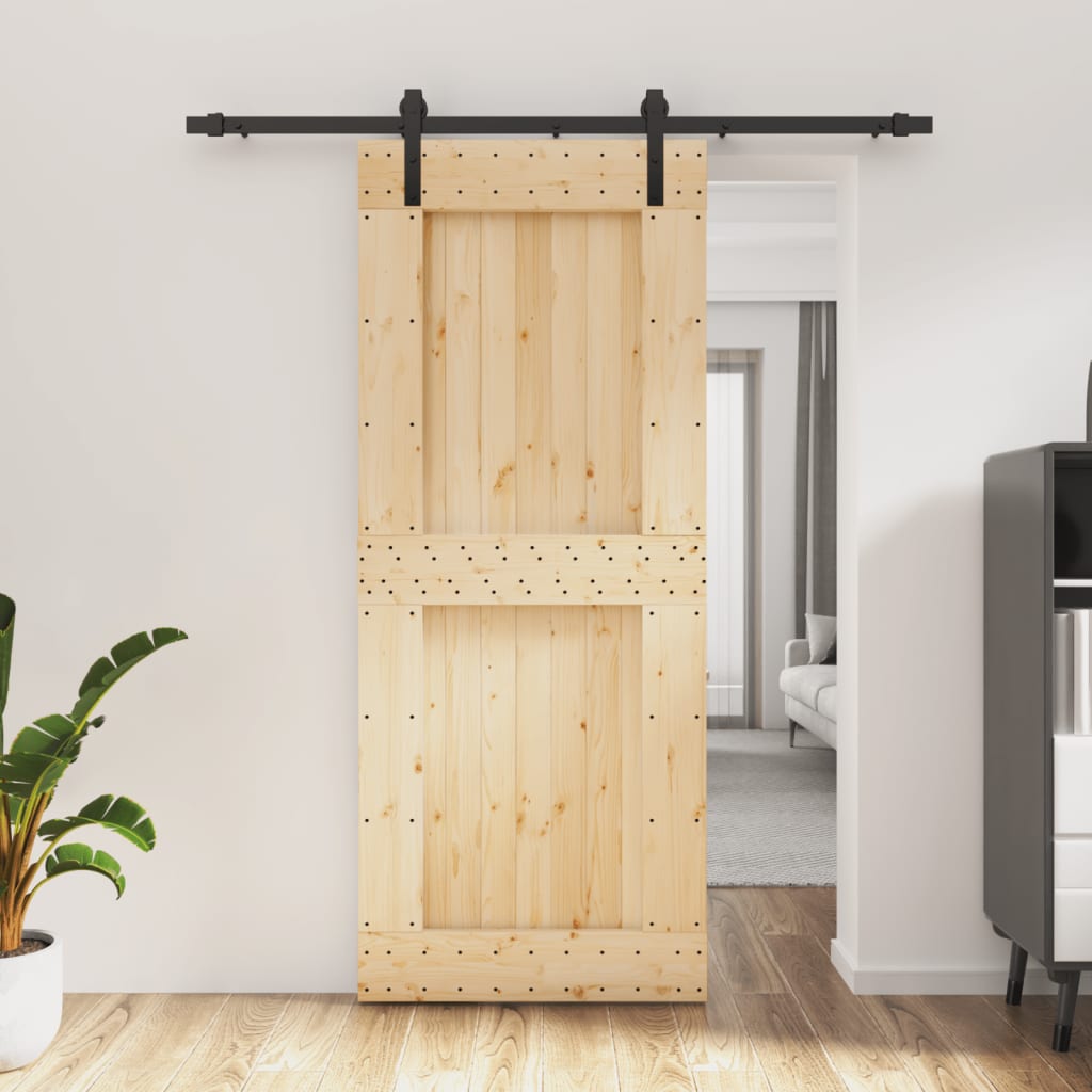 Berkfield Sliding Door with Hardware Set 85x210 cm Solid Wood Pine