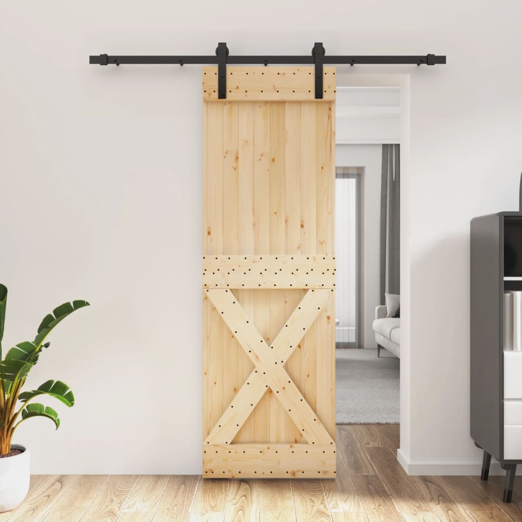Berkfield Sliding Door with Hardware Set 70x210 cm Solid Wood Pine