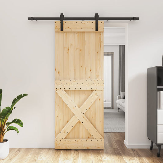 Berkfield Sliding Door with Hardware Set 80x210 cm Solid Wood Pine