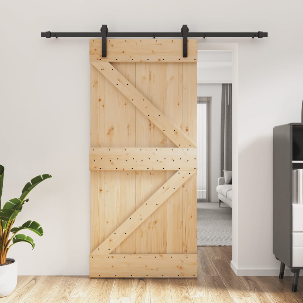Berkfield Sliding Door with Hardware Set 95x210 cm Solid Wood Pine