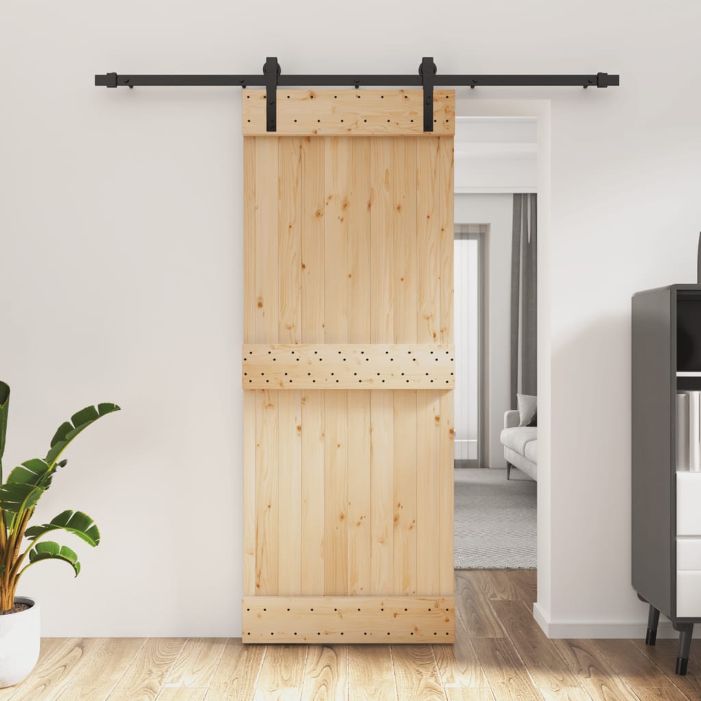 Berkfield Sliding Door with Hardware Set 80x210 cm Solid Wood Pine