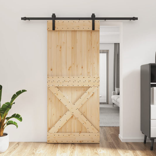 Berkfield Sliding Door with Hardware Set 90x210 cm Solid Wood Pine