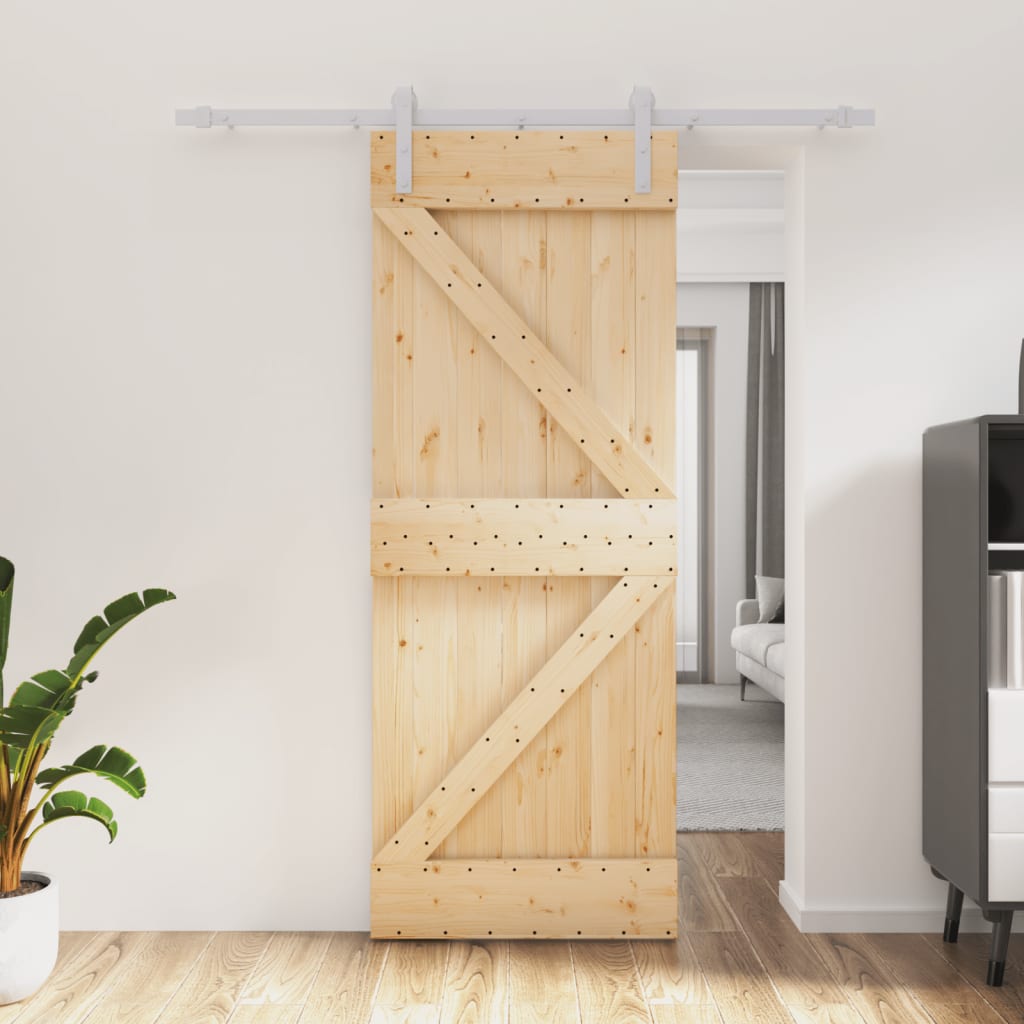 Berkfield Sliding Door with Hardware Set 80x210 cm Solid Wood Pine