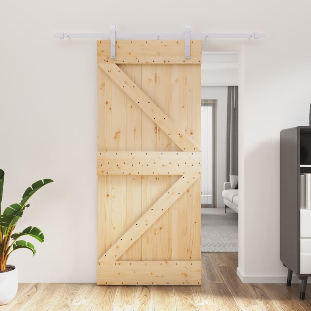 Berkfield Sliding Door with Hardware Set 90x210 cm Solid Wood Pine