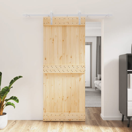 Berkfield Sliding Door with Hardware Set 85x210 cm Solid Wood Pine
