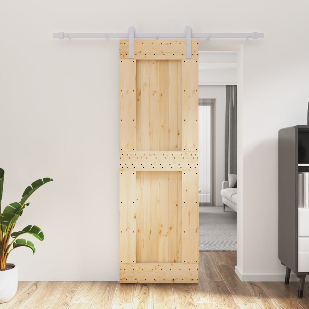 Berkfield Sliding Door with Hardware Set 70x210 cm Solid Wood Pine