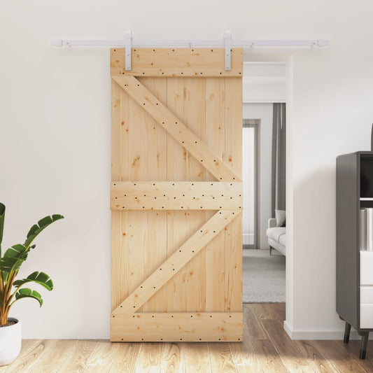 Berkfield Sliding Door with Hardware Set 95x210 cm Solid Wood Pine