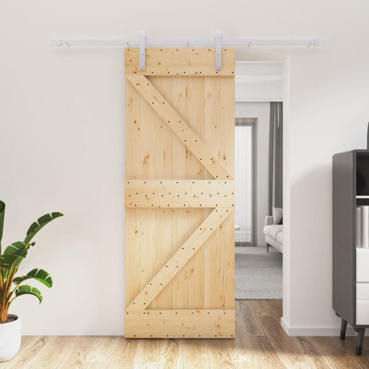 Berkfield Sliding Door with Hardware Set 80x210 cm Solid Wood Pine