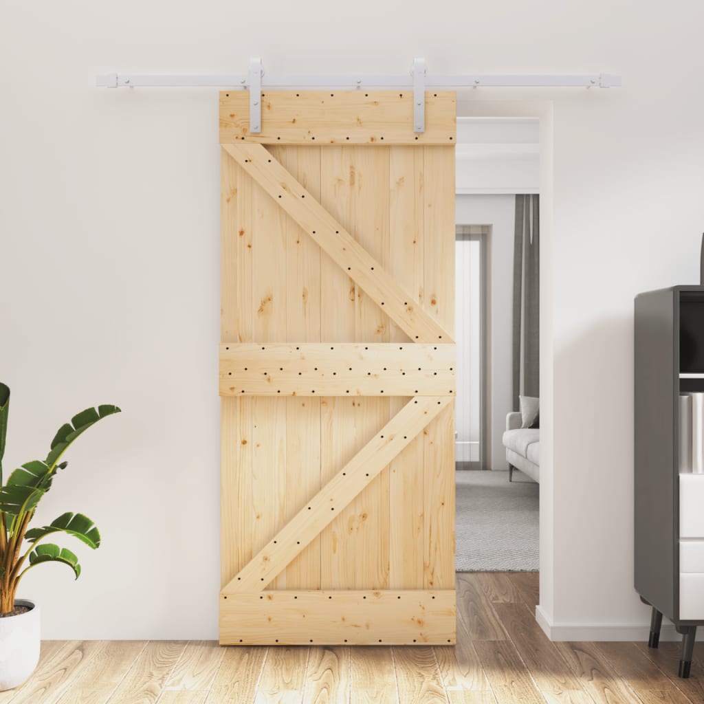 Berkfield Sliding Door with Hardware Set 90x210 cm Solid Wood Pine