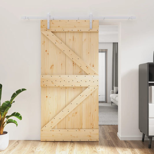 Berkfield Sliding Door with Hardware Set 100x210 cm Solid Wood Pine