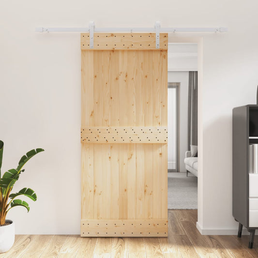 Berkfield Sliding Door with Hardware Set 90x210 cm Solid Wood Pine