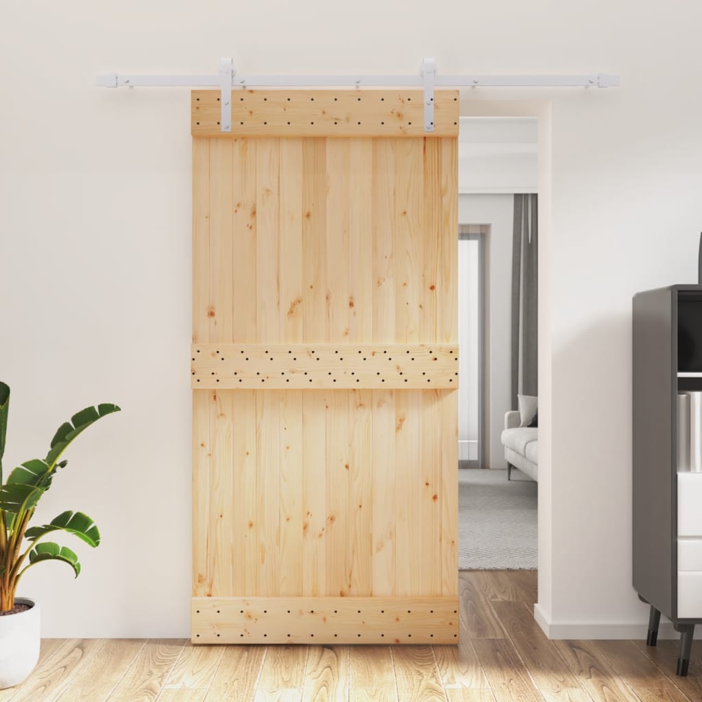 Berkfield Sliding Door with Hardware Set 100x210 cm Solid Wood Pine
