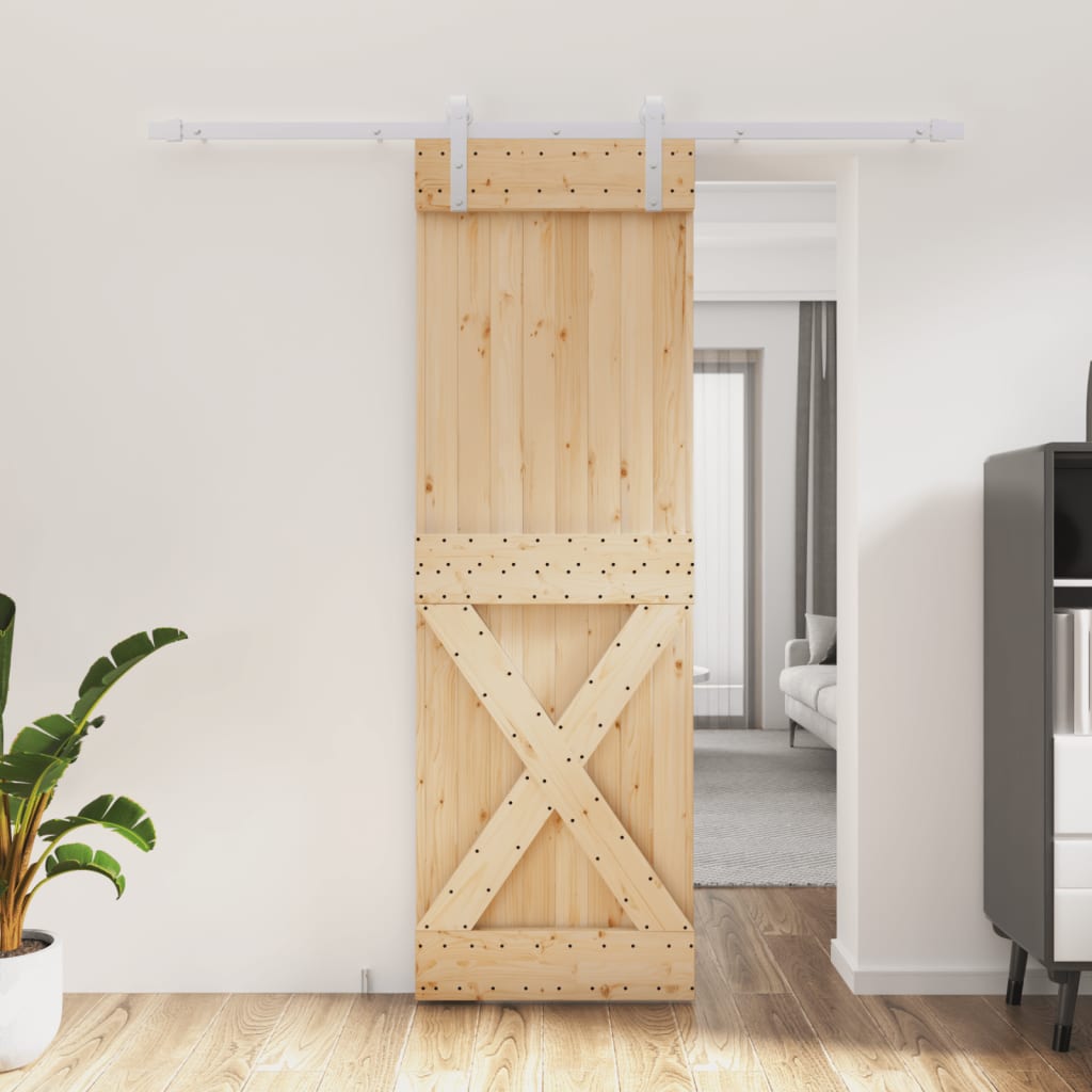 Berkfield Sliding Door with Hardware Set 70x210 cm Solid Wood Pine