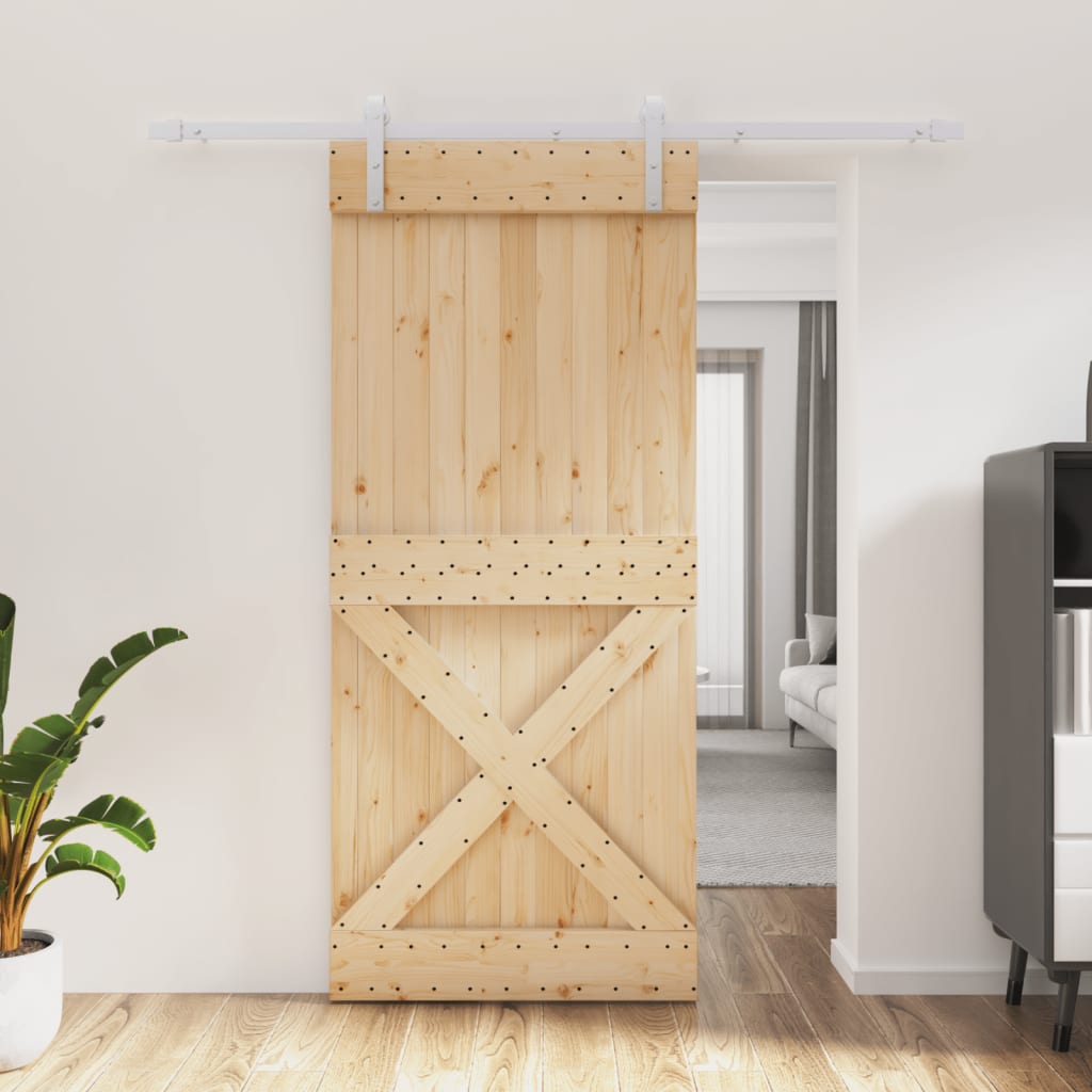 Berkfield Sliding Door with Hardware Set 90x210 cm Solid Wood Pine
