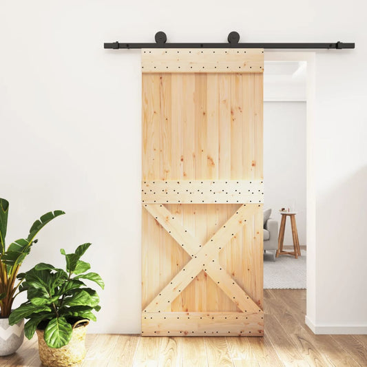 Berkfield Sliding Door with Hardware Set 90x210 cm Solid Wood Pine