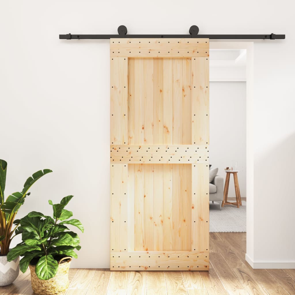 Berkfield Sliding Door with Hardware Set 90x210 cm Solid Wood Pine