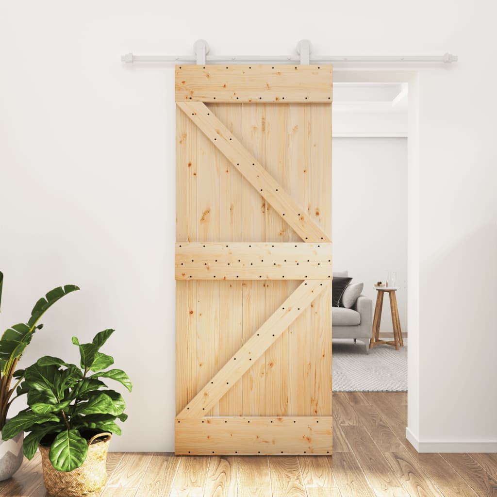 Berkfield Sliding Door with Hardware Set 85x210 cm Solid Wood Pine