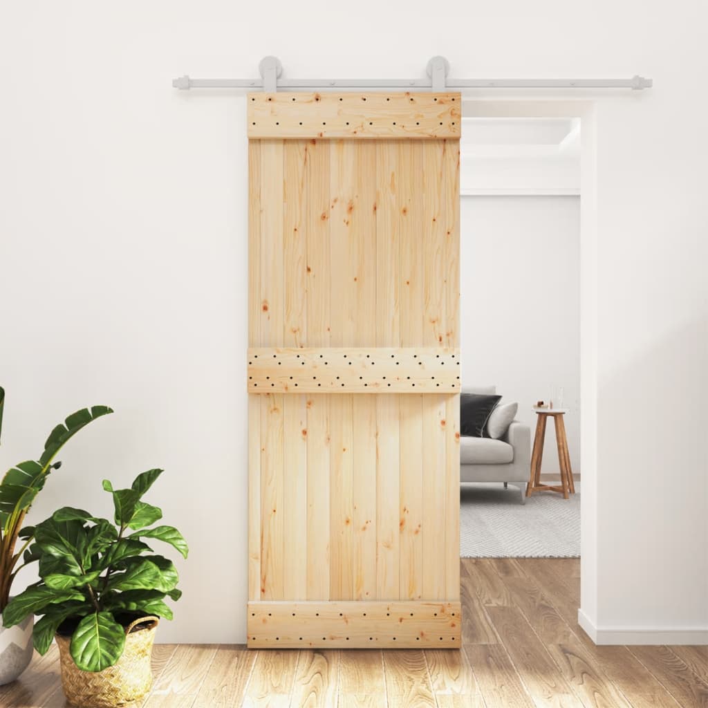 Berkfield Sliding Door with Hardware Set 80x210 cm Solid Wood Pine