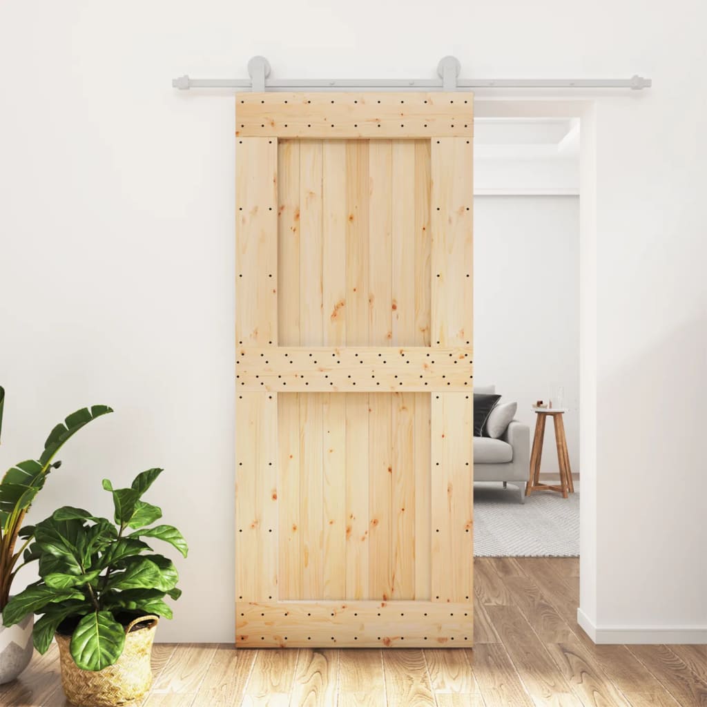 Berkfield Sliding Door with Hardware Set 90x210 cm Solid Wood Pine