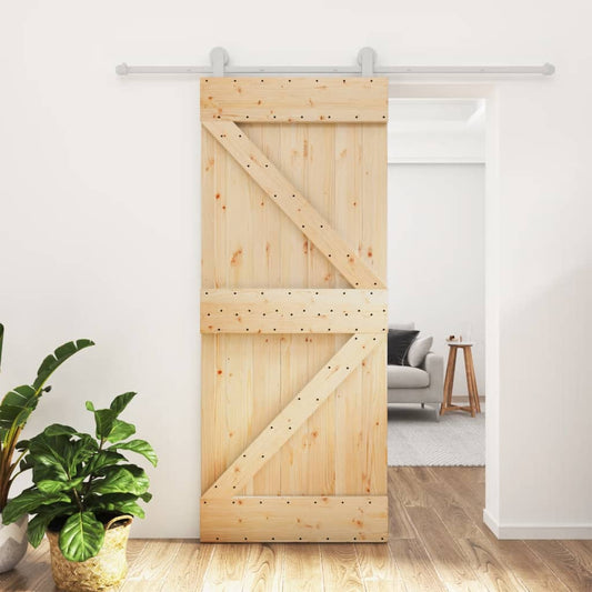 Berkfield Sliding Door with Hardware Set 85x210 cm Solid Wood Pine