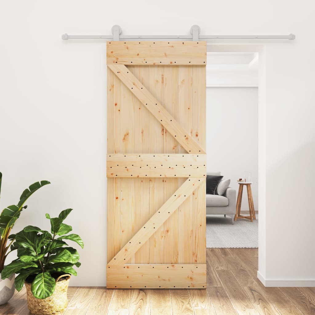 Berkfield Sliding Door with Hardware Set 80x210 cm Solid Wood Pine