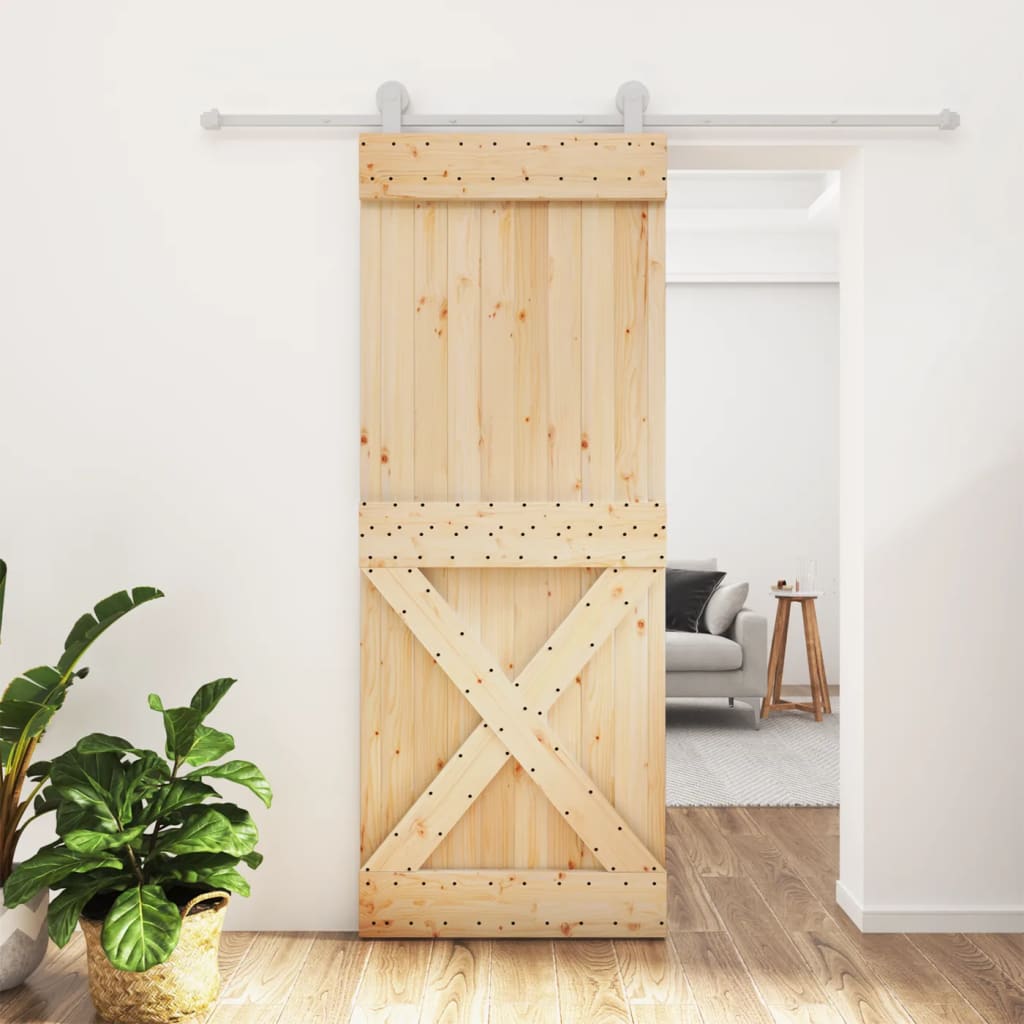 Berkfield Sliding Door with Hardware Set 80x210 cm Solid Wood Pine